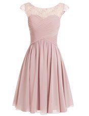 Scoop Pink Zipper Party Dresses Beading Cap Sleeves Knee Length