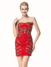 Red Column/Sheath Sweetheart Sleeveless Elastic Woven Satin Mini Length Zipper Beading and Sashes|ribbons Cocktail Dress