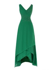 Gorgeous Green V-neck Zipper Beading and Ruching Prom Evening Gown Sleeveless