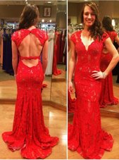 Clearance Mermaid Cap Sleeves Court Train Backless With Train Lace Homecoming Dress