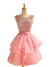 Ideal Scoop Sleeveless Chiffon Cocktail Dresses Lace and Ruching Lace Up