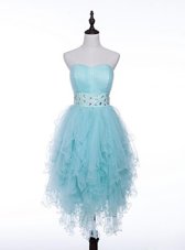 Beading Womens Party Dresses Light Blue Zipper Sleeveless Asymmetrical