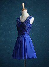 Wonderful Royal Blue Chiffon Zipper V-neck Sleeveless Mini Length Womens Party Dresses Appliques
