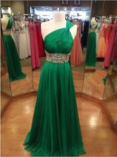 Beauteous One Shoulder Sleeveless Chiffon Evening Dress Beading Brush Train Backless