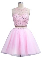 Pink Womens Party Dresses Prom and Party and For with Beading Scoop Sleeveless Zipper