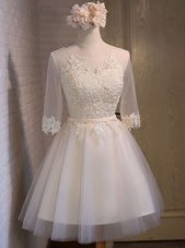 Scoop Mini Length A-line Half Sleeves White Party Dress for Girls Lace Up