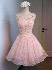 Designer Scoop Appliques Party Dress for Toddlers Pink Lace Up Sleeveless Mini Length