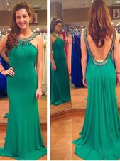 Free and Easy Sweep Train Mermaid Prom Dresses Green Bateau Chiffon Sleeveless Backless