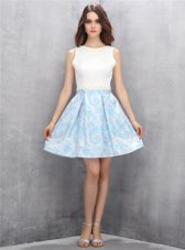 Mini Length Blue And White Cocktail Dresses Scoop Sleeveless Zipper