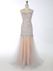 Brush Train Mermaid Champagne Sweetheart Satin Sleeveless With Train Zipper