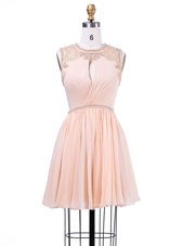 Flirting Peach A-line Scoop Sleeveless Chiffon Mini Length Zipper Beading and Pleated Club Wear