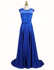 Hot Selling Scoop Sleeveless Brush Train Zipper Appliques Evening Dress