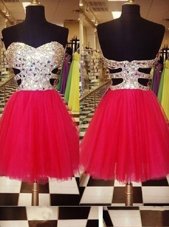 Red A-line Tulle Sweetheart Sleeveless Sequins Mini Length Zipper Party Dresses