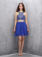 Royal Blue Scoop Criss Cross Beading Party Dresses Sleeveless