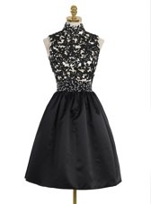 Black Zipper High-neck Beading and Appliques Womens Party Dresses Satin Sleeveless