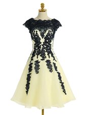 Beauteous Scalloped Cap Sleeves Tulle Party Dress Appliques Zipper