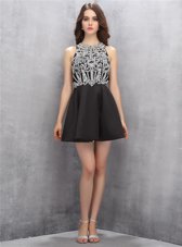 Exceptional Scoop Sleeveless Zipper Club Wear Black Satin