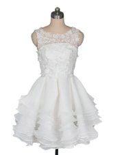 High Class Scoop Organza Sleeveless Knee Length Cocktail Dresses and Appliques and Ruching