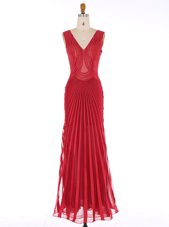 Fantastic Sequins Floor Length Mermaid Sleeveless Red Zipper