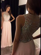 Pink Chiffon Side Zipper Scoop Sleeveless Asymmetrical Homecoming Dress Beading