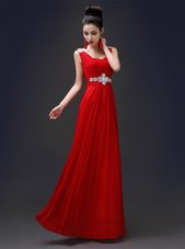 A-line Dress for Prom Red Square Chiffon Sleeveless Floor Length Zipper