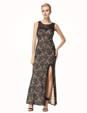 Scoop Sleeveless Zipper Prom Gown Black Lace