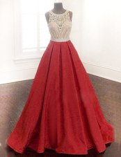 Most Popular Red Prom Evening Gown Prom and For with Beading Scoop Sleeveless Zipper