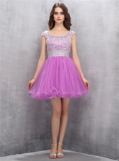 Fitting Mini Length Lilac Club Wear Scoop Sleeveless Zipper