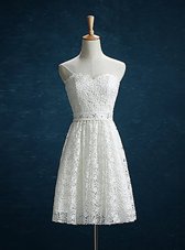 Lovely White A-line Beading Cocktail Dresses Zipper Lace Sleeveless Mini Length