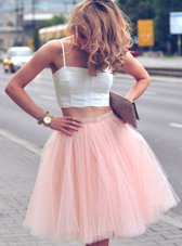 Sumptuous Halter Top Light Blue Tulle Zipper Cocktail Dresses Sleeveless Mini Length Beading