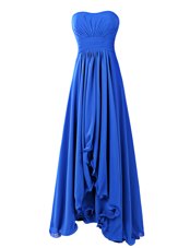 Royal Blue Chiffon Zipper Strapless Sleeveless Floor Length Homecoming Party Dress Ruffles
