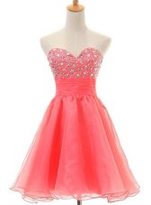 Colorful Watermelon Red A-line Organza Sweetheart Sleeveless Beading Zipper Womens Party Dresses