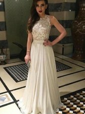 Scoop Lace White Zipper Sleeveless Floor Length