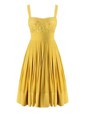 Modern Sleeveless Knee Length Beading and Pleated Criss Cross Cocktail Dresses with Yellow