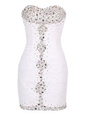 Deluxe White Sweetheart Zipper Beading and Ruffles Cocktail Dresses Sleeveless