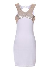 Halter Top White Sleeveless Mini Length Sequins Zipper Party Dress for Toddlers