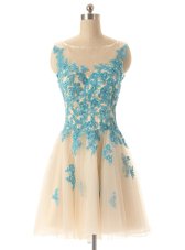 Luxurious Beading and Appliques Cocktail Dresses Champagne Zipper Sleeveless Mini Length