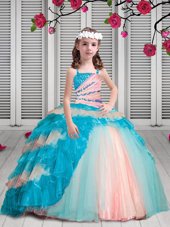 Elegant Multi-color Spaghetti Straps Lace Up Beading and Ruffles Little Girls Pageant Dress Sleeveless