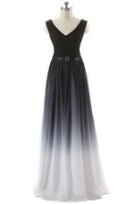Custom Made V-neck Sleeveless Lace Up Prom Dress Black Chiffon