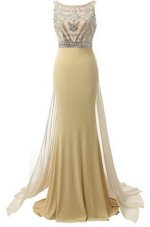 High End Champagne Empire Scoop Sleeveless Satin Brush Train Side Zipper Beading