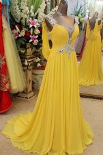 Fitting Yellow Homecoming Dress Scoop Sleeveless Brush Train Backless