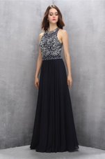 Edgy Black Scoop Neckline Beading Evening Dress Sleeveless Backless