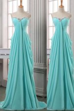 Shining Chiffon Sleeveless With Train Dress for Prom Brush Train and Ruching