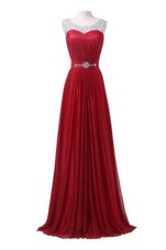 Suitable Scoop Sleeveless Brush Train Zipper With Train Beading and Ruching Dress for Prom