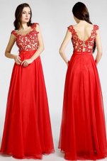 Stunning Red Sleeveless Beading and Appliques Floor Length Evening Dress