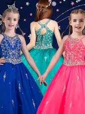 Fantastic Floor Length Hot Pink and Royal Blue Flower Girl Dress Scoop Sleeveless Zipper