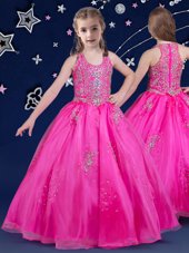 Chic Fuchsia Scoop Neckline Beading Party Dresses Sleeveless Zipper