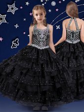 Halter Top Sleeveless Beading and Ruffled Layers Zipper Womens Party Dresses