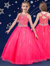 Hot Pink Scoop Zipper Beading Flower Girl Dresses for Less Sleeveless