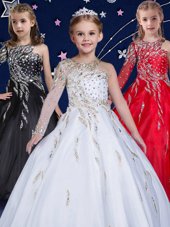 Flirting White Ball Gowns Asymmetric Sleeveless Organza Floor Length Zipper Beading and Ruffles Little Girls Pageant Dress Wholesale